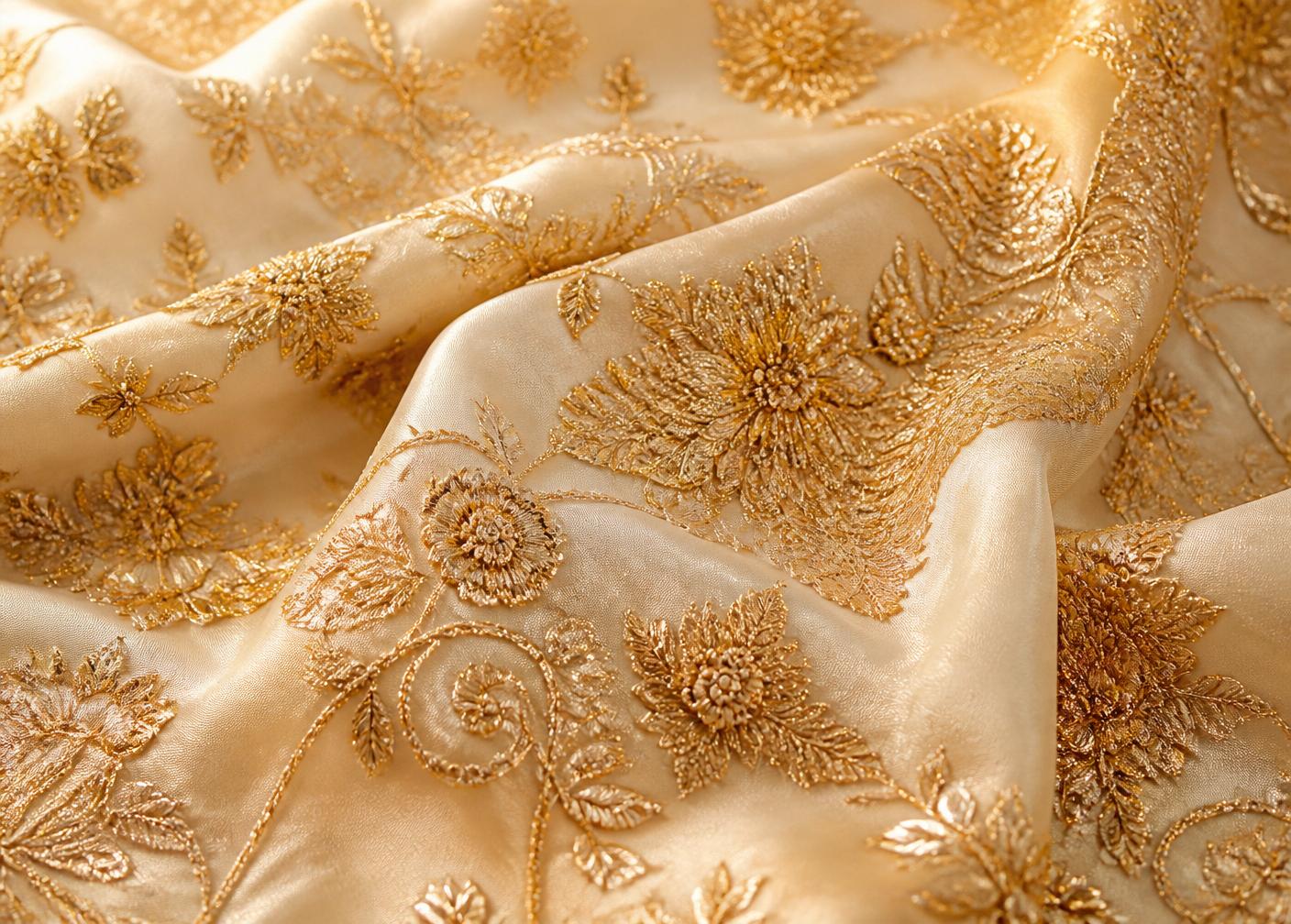 Rose silk with gold embroidery